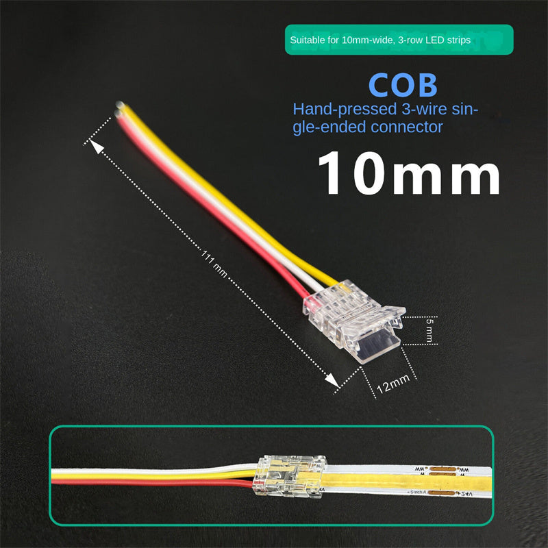 3-Pin Solderless Quick Connectors for CCT Dual-White & Chasing Flowing COB/SMD LED Strips – Ultra-Thin Transparent Clips