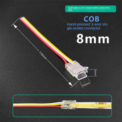 3-Pin Solderless Quick Connectors for CCT Dual-White & Chasing Flowing COB/SMD LED Strips – Ultra-Thin Transparent Clips