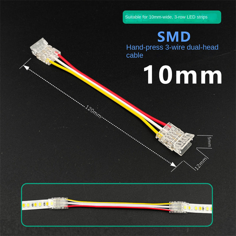 3-Pin Solderless Quick Connectors for CCT Dual-White & Chasing Flowing COB/SMD LED Strips – Ultra-Thin Transparent Clips