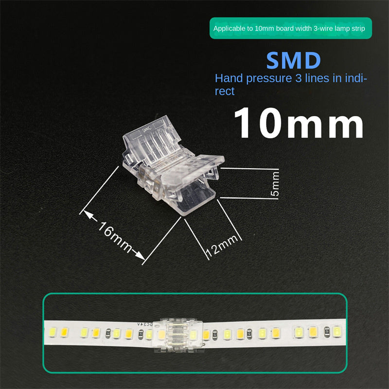 3-Pin Solderless Quick Connectors for CCT Dual-White & Chasing Flowing COB/SMD LED Strips – Ultra-Thin Transparent Clips