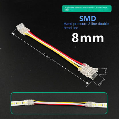 3-Pin Solderless Quick Connectors for CCT Dual-White & Chasing Flowing COB/SMD LED Strips – Ultra-Thin Transparent Clips