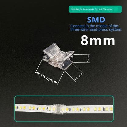 3-Pin Solderless Quick Connectors for CCT Dual-White & Chasing Flowing COB/SMD LED Strips – Ultra-Thin Transparent Clips