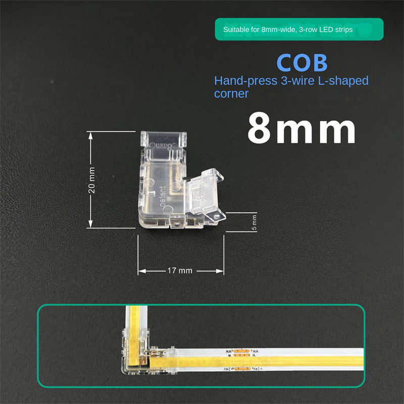 3-Pin Solderless Quick Connectors for CCT Dual-White & Chasing Flowing COB/SMD LED Strips – Ultra-Thin Transparent Clips