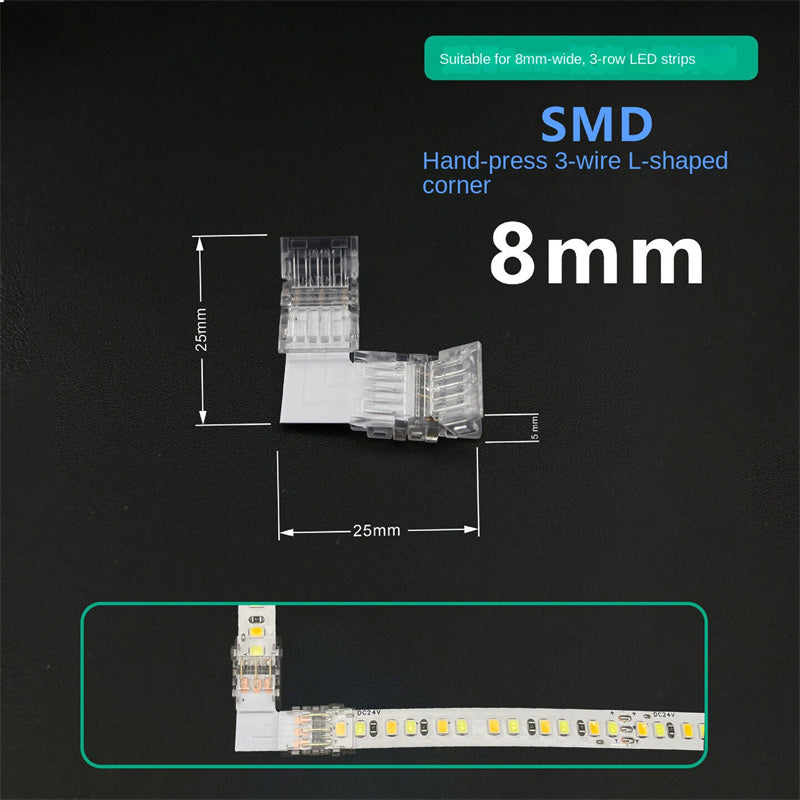 3-Pin Solderless Quick Connectors for CCT Dual-White & Chasing Flowing COB/SMD LED Strips – Ultra-Thin Transparent Clips