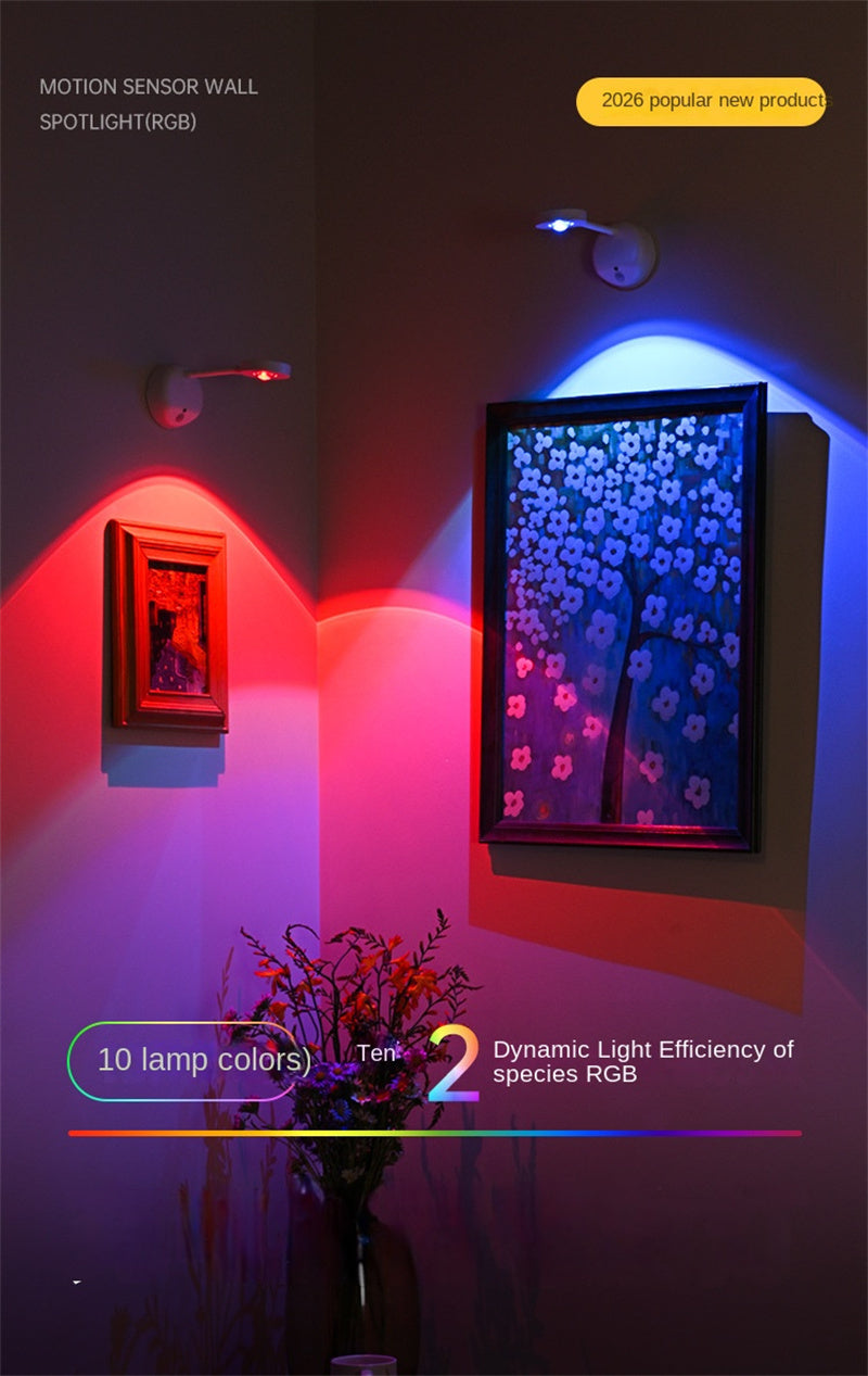 Smart Wireless RGB Wall Sconce – Rechargeable Motion Sensor Spotlight & Picture Light