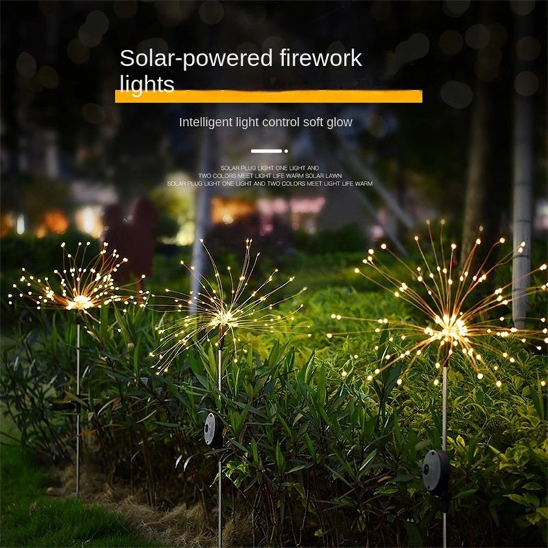 مصابيح الألعاب النارية المثبتة على الأرض تعمل بالطاقة الشمسية LED، ديكور حديقة الفناء الخارجي، سلسلة إضاءة ملونة من الهندباء
