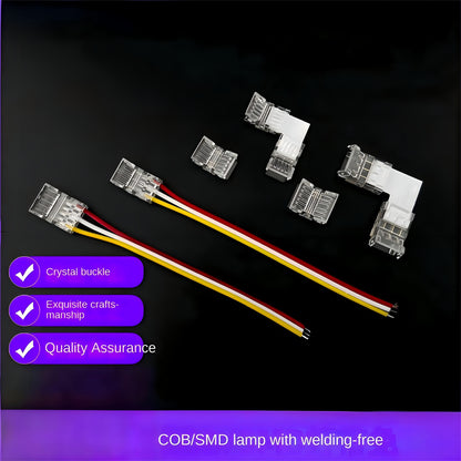 3-Pin Solderless Quick Connectors for CCT Dual-White & Chasing Flowing COB/SMD LED Strips – Ultra-Thin Transparent Clips