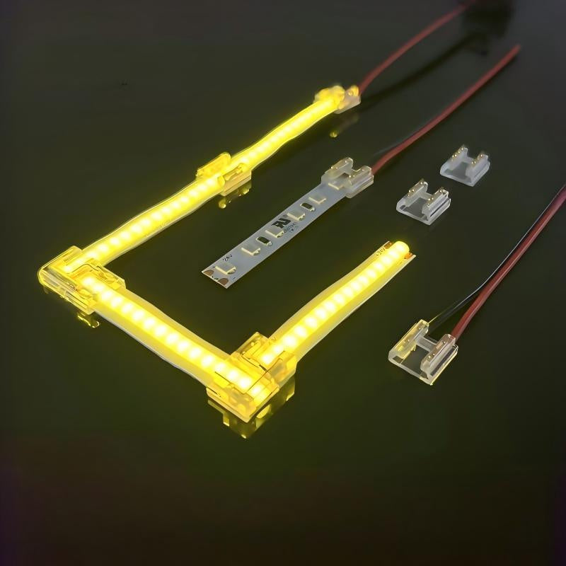 Plier-Crimp Crystal Solderless Quick LED Strip Connectors – Ultra-Thin Gapless Corner & Extension Clips