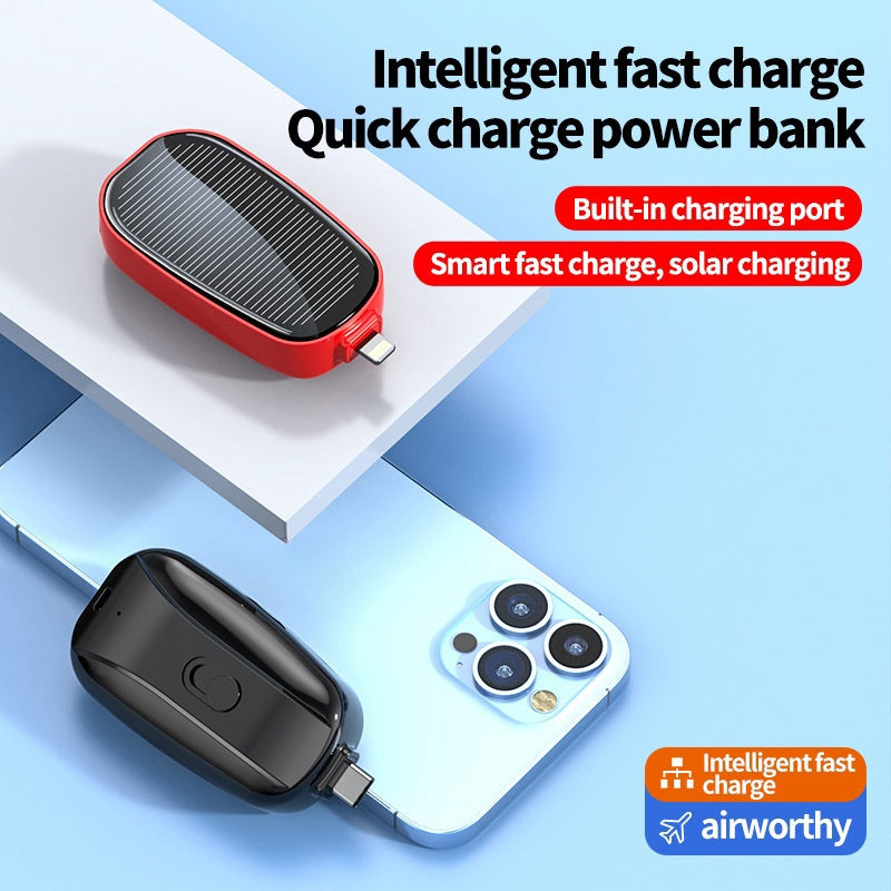 Mini Solar Wireless Power Bank - Portable Emergency Charger with Built-in Cables & Dual LED Flashlight