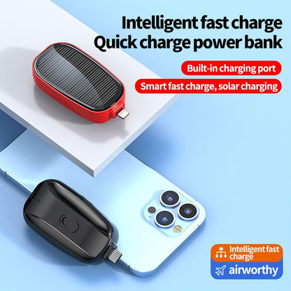 Mini Solar Wireless Power Bank - Portable Emergency Charger with Built-in Cables & Dual LED Flashlight