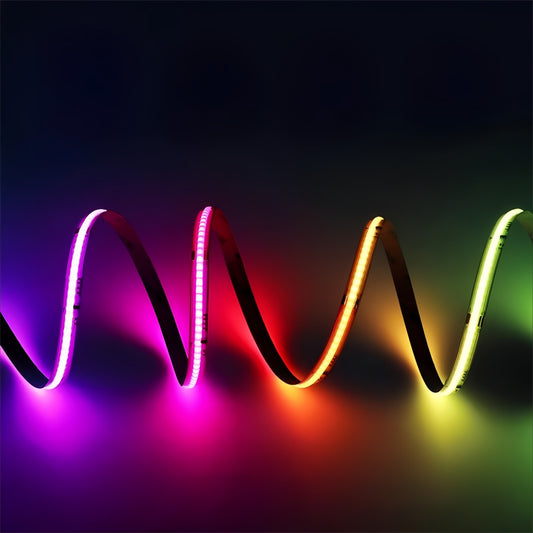 10mm RGBIC COB LED Light Strip – Programmable Chasing Flow Effect, Dotless Ambient Tape Lighting for DIY, or Home Decor.