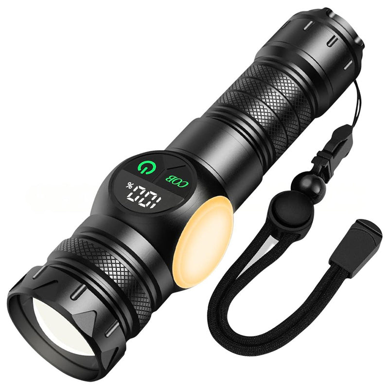 UltraBright Pro Aluminum Magnetic Work Flashlight — Long-Lasting Power, Side Light, Digital Display, Laser Beam