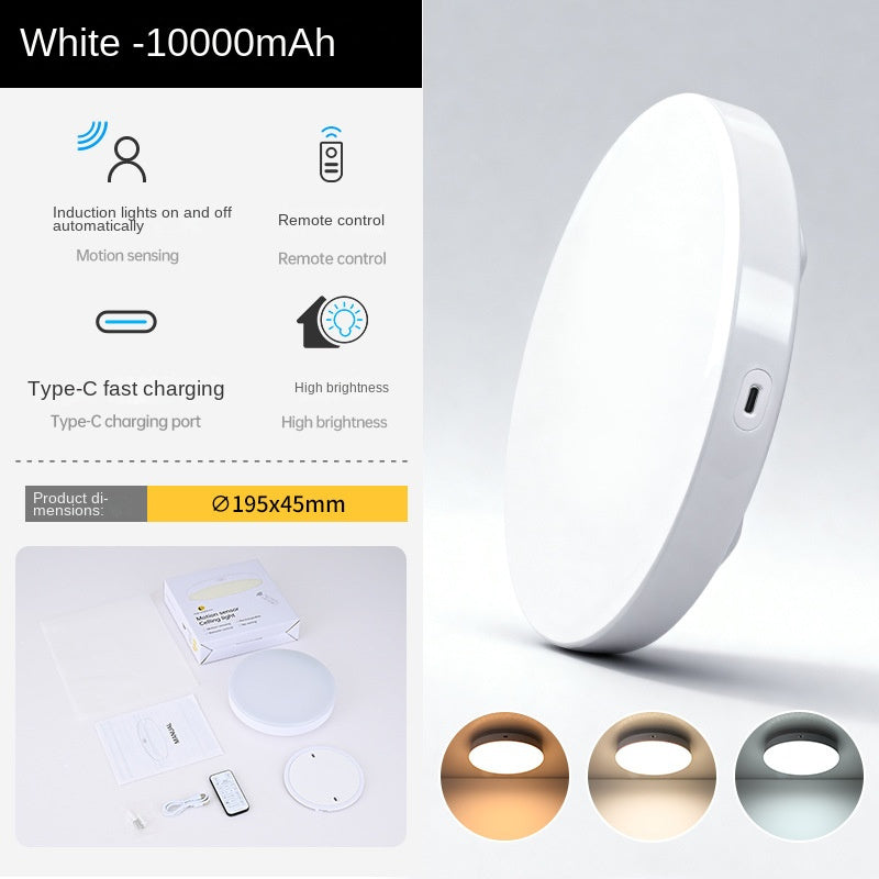 Rechargeable Wireless LED Ceiling Light with Radar Motion Sensor and Remote Control