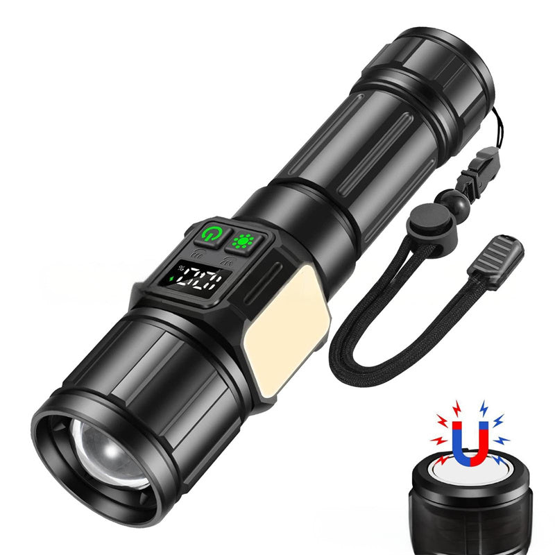 UltraBright Pro Aluminum Magnetic Work Flashlight — Long-Lasting Power, Side Light, Digital Display, Laser Beam