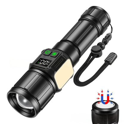 UltraBright Pro Aluminum Magnetic Work Flashlight — Long-Lasting Power, Side Light, Digital Display, Laser Beam