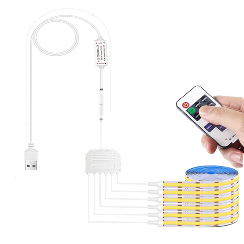 5V COB LED Strip Light Kit with Touch & Remote Sensor Control, 1-to-6