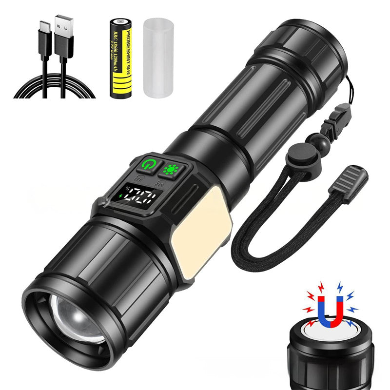 UltraBright Pro Aluminum Magnetic Work Flashlight — Long-Lasting Power, Side Light, Digital Display, Laser Beam