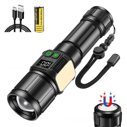 UltraBright Pro Aluminum Magnetic Work Flashlight — Long-Lasting Power, Side Light, Digital Display, Laser Beam