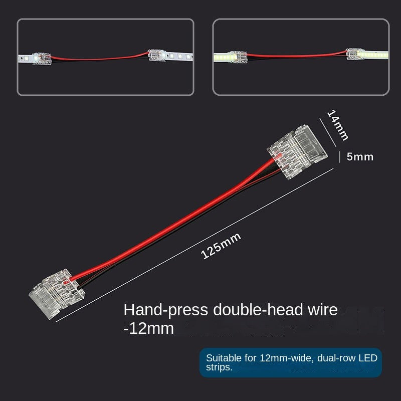 2-Pin Jumper Wire Solderless Quick Press-Fit Connectors for 5mm 8mm 10mm 12mm COB & SMD Bare LED Light Strips