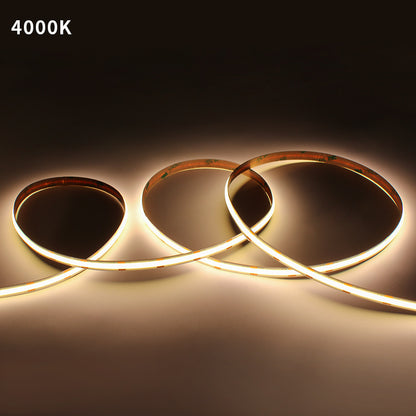 8mm COB LED Strip Light – 98 CRI Flicker-Free White Light, Low Voltage Adhesive LED Tape for Indoor Ambient & Task Lighting