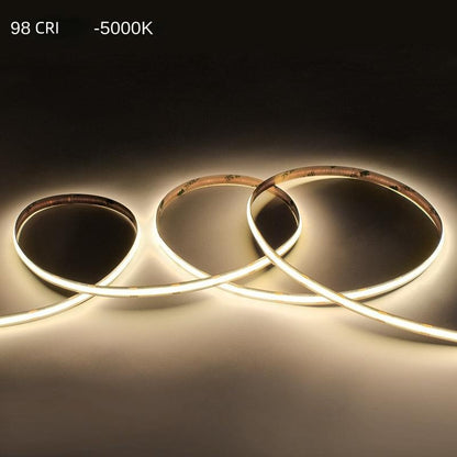 8mm COB LED Strip Light – 98 CRI Flicker-Free White Light, Low Voltage Adhesive LED Tape for Indoor Ambient & Task Lighting