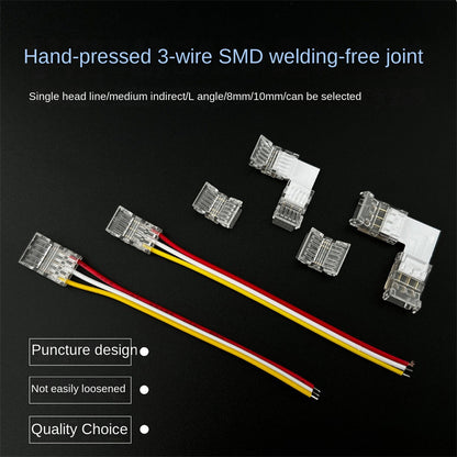3-Pin Solderless Quick Connectors for CCT Dual-White & Chasing Flowing COB/SMD LED Strips – Ultra-Thin Transparent Clips