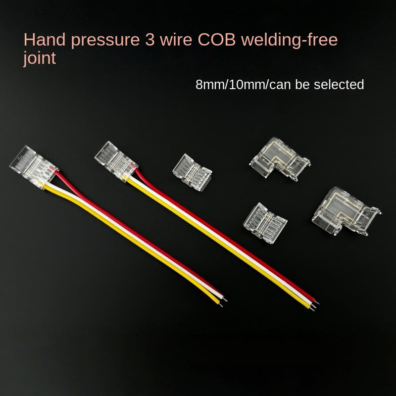3-Pin Solderless Quick Connectors for CCT Dual-White & Chasing Flowing COB/SMD LED Strips – Ultra-Thin Transparent Clips
