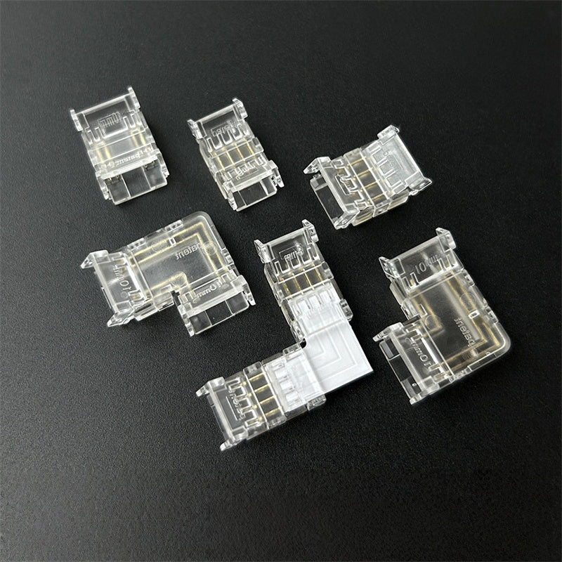 4-Pin Solderless Quick Connectors for 8mm & 10mm RGB COB/SMD LED Light Strips – Ultra-Thin Transparent Crystal Clips