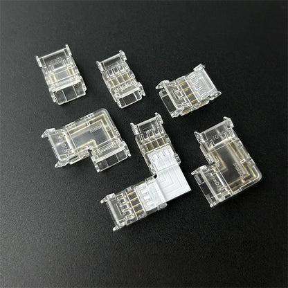 4-Pin Solderless Quick Connectors for 8mm & 10mm RGB COB/SMD LED Light Strips – Ultra-Thin Transparent Crystal Clips