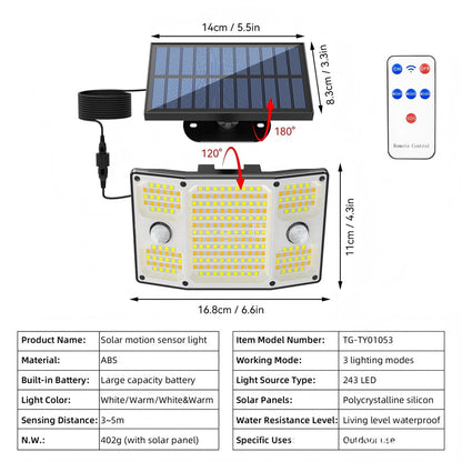 Ultra-Bright LED Solar Motion Sensor Light  IP65 Waterproof Split-Design Garden Wall Lamp