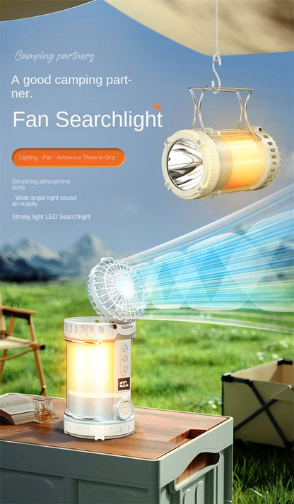 Rechargeable Camping Fan Lantern with LED Light – Multifunctional Portable Tent Lamp with Digital Display & Ambient Mode