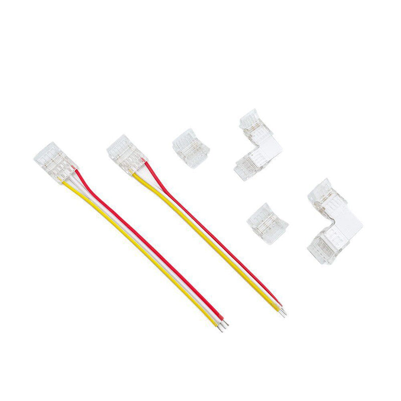 3-Pin Solderless Quick Connectors for CCT Dual-White & Chasing Flowing COB/SMD LED Strips – Ultra-Thin Transparent Clips
