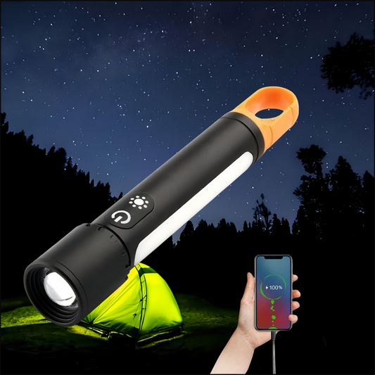 High Power LED Zoomable Flashlight – USB Type-C Rechargeable Torch with Power Bank Output, Aluminum Alloy Spotlight for Outdoor, Camping & Emergency