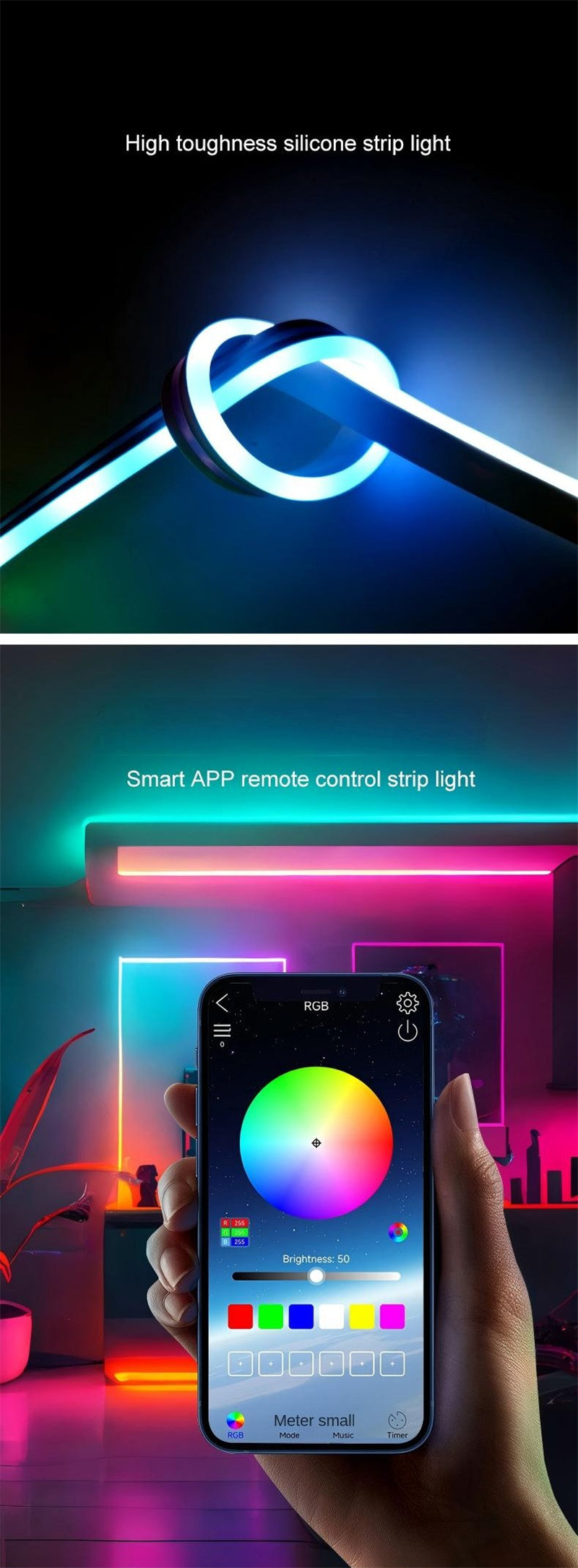 5V Bluetooth APP RGB Neon LED Strip – Music Sync, Outdoor Rain-Resistant Flexible Flow Light