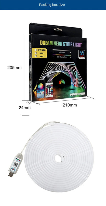 5V Bluetooth APP RGB Neon LED Strip – Music Sync, Outdoor Rain-Resistant Flexible Flow Light