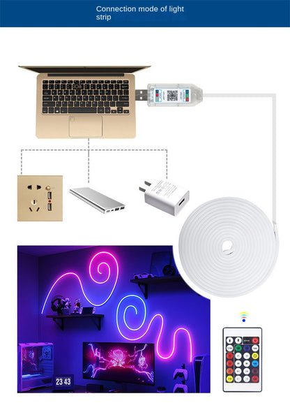 5V Bluetooth APP RGB Neon LED Strip – Music Sync, Outdoor Rain-Resistant Flexible Flow Light