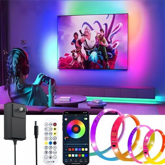 Bluetooth Music Sync RGB Neon Silicone LED Strip · DIY Flowing & Chasing Ambient Light