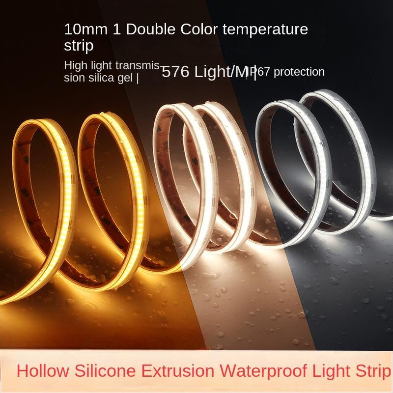 10mm Waterproof CCT COB LED Strip – Outdoor Safe, Flame-Retardant Ambient Lighting