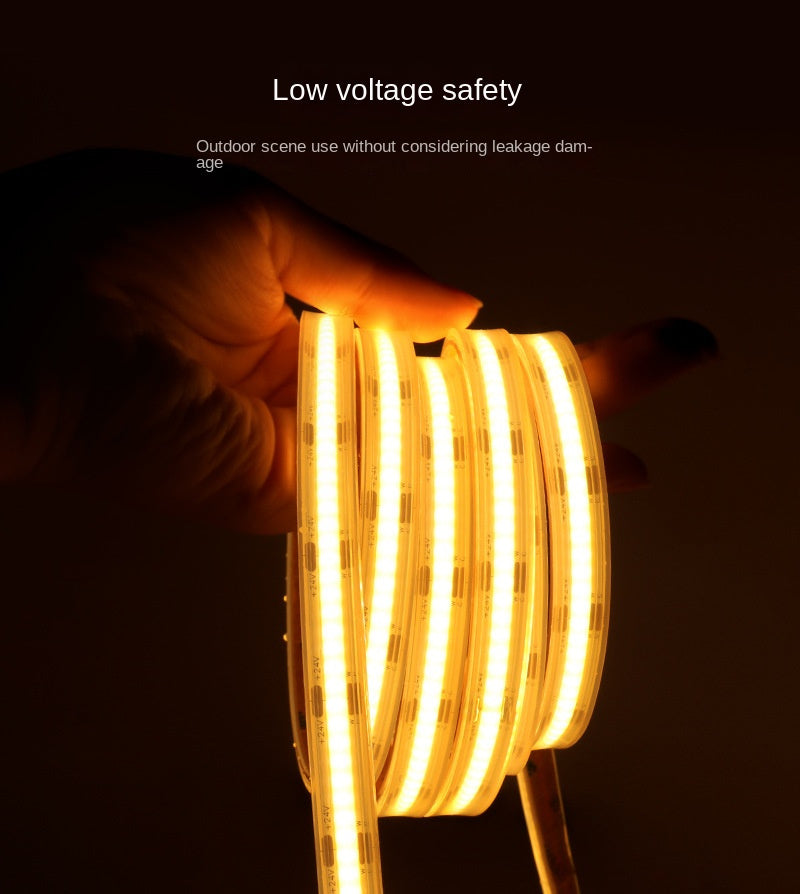 10mm Waterproof CCT COB LED Strip – Outdoor Safe, Flame-Retardant Ambient Lighting