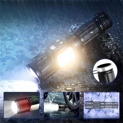 UltraBright Pro Aluminum Magnetic Work Flashlight — Long-Lasting Power, Side Light, Digital Display, Laser Beam