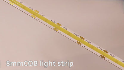 8mm COB LED Strip Light – 98 CRI Flicker-Free White Light, Low Voltage Adhesive LED Tape for Indoor Ambient & Task Lighting