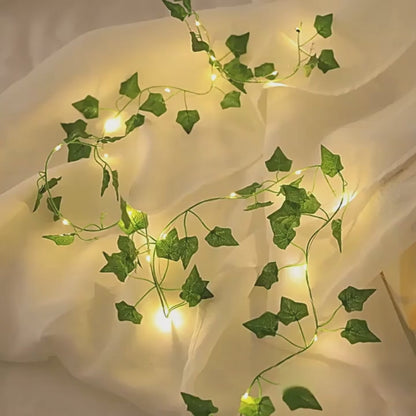 Solar/USB Artificial Ivy Leaf String Lights - LED Copper Wire Fairy Lights for Garden & Aesthetic Room Decor