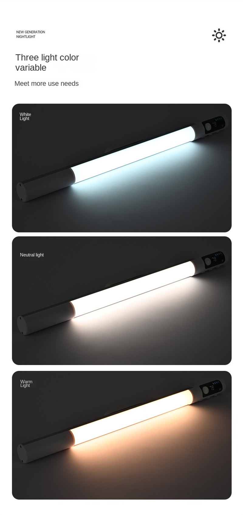 Smart Motion Sensor LED Light Strip Rechargeable Intelligent Digital Display Adjustable Sensing Angle Magnetic Closet Light for Wardrobe Cabinet & Wine Rack