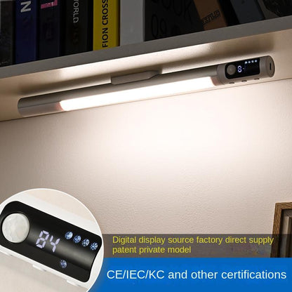 Smart Motion Sensor LED Light Strip Rechargeable Intelligent Digital Display Adjustable Sensing Angle Magnetic Closet Light for Wardrobe Cabinet & Wine Rack