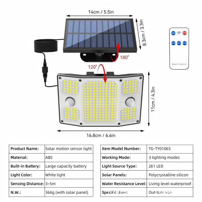 Ultra-Bright LED Solar Motion Sensor Light  IP65 Waterproof Split-Design Garden Wall Lamp