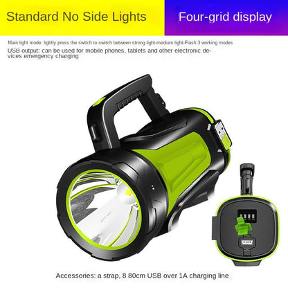 High-Power Rechargeable Searchlight – Long-Range LED Spotlight with Side Lamp Portable Waterproof Emergency Flashlight