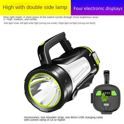 High-Power Rechargeable Searchlight – Long-Range LED Spotlight with Side Lamp Portable Waterproof Emergency Flashlight