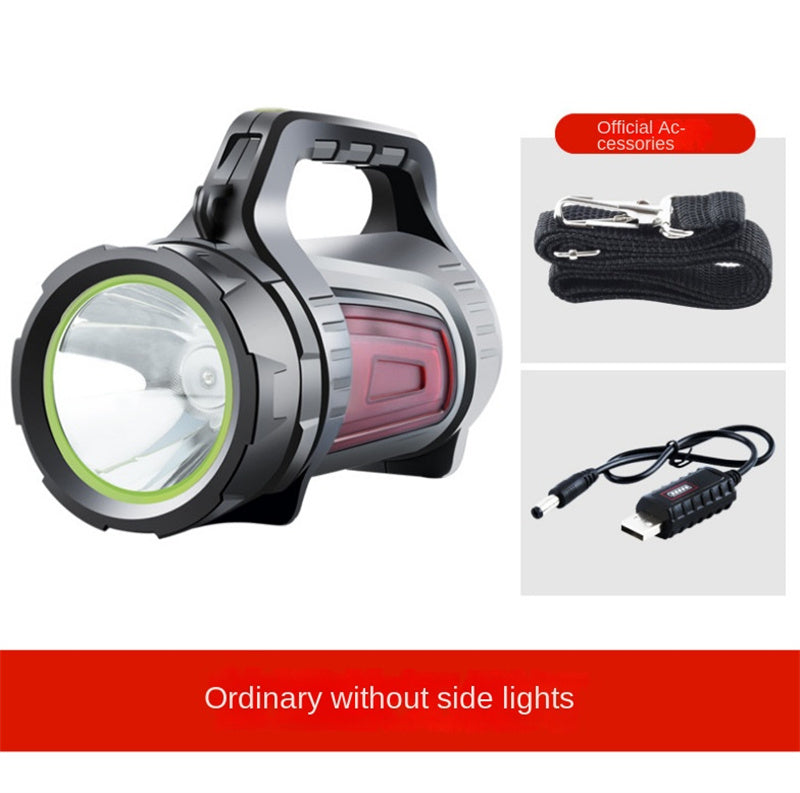 High-Power Rechargeable Searchlight – Long-Range LED Spotlight with Side Lamp Portable Waterproof Emergency Flashlight