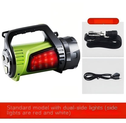 High-Power Rechargeable Searchlight – Long-Range LED Spotlight with Side Lamp Portable Waterproof Emergency Flashlight