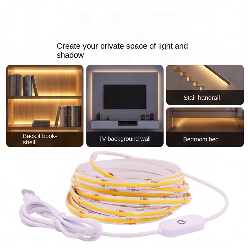 5V USB COB LED Strip Light with Touch Switch,Flexible Cabinet Light